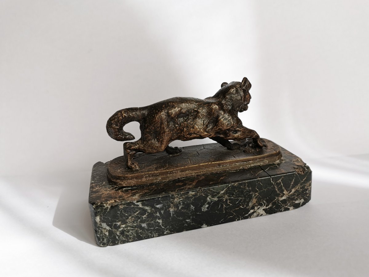 Pierre-Jules MENE (1810-1879), Bronze, Chat jouant avec un oiseau mort-photo-3