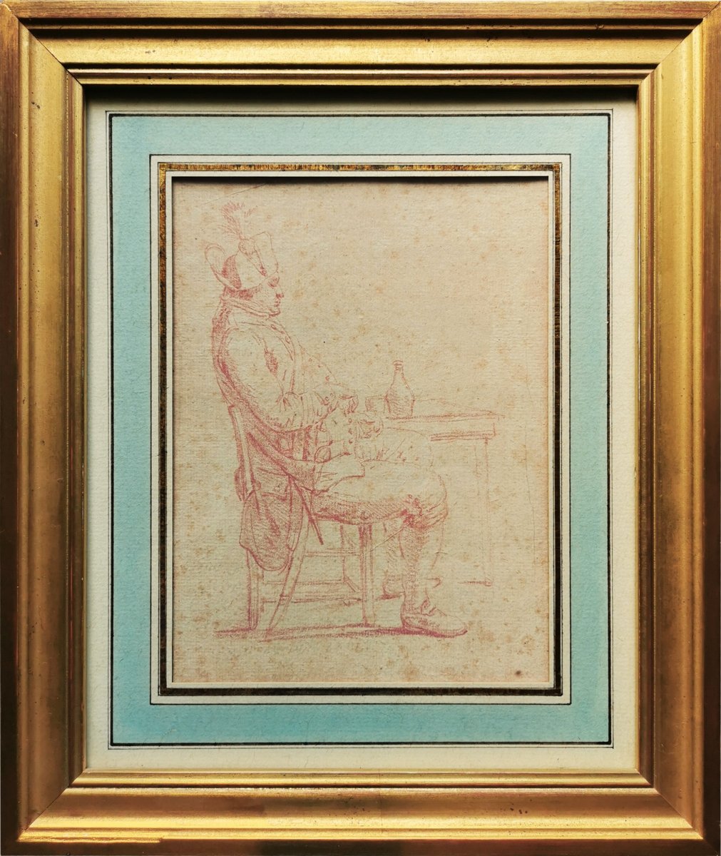 Ec. French Late 18th Century, 1st Empire, Blood Drawing, Seated Officer (napoleon Meditating?)