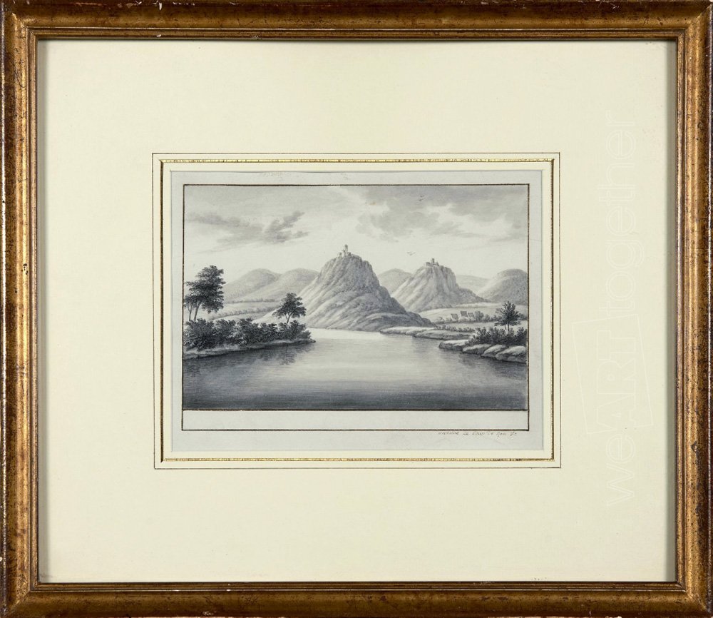 Antoine Leloup, Veduta XVIIIth From Siebengebirge Along The Rhine, Pen And Indian Ink, Signed