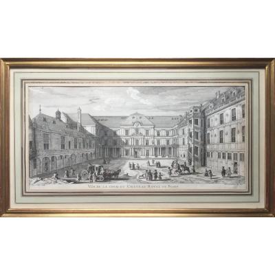 Vue de la cour royale du château de Blois,  Jacques Rigaud (1680-1754) Gravure XVIIIe