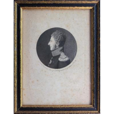 Portrait au physionotrace d’un jeune officier napoléonien du 1er Empire, Quenedey