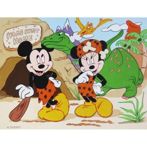 Studios DISNEY, Gouache originale en couleurs circa 1950 Mickey Mouse et Minnie Home sweet home