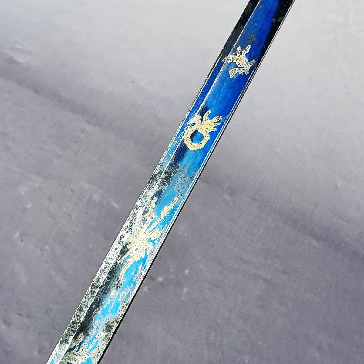 Canne épée ancienne, forte canne à la longue lame bleuie, XIXe siècle-photo-2
