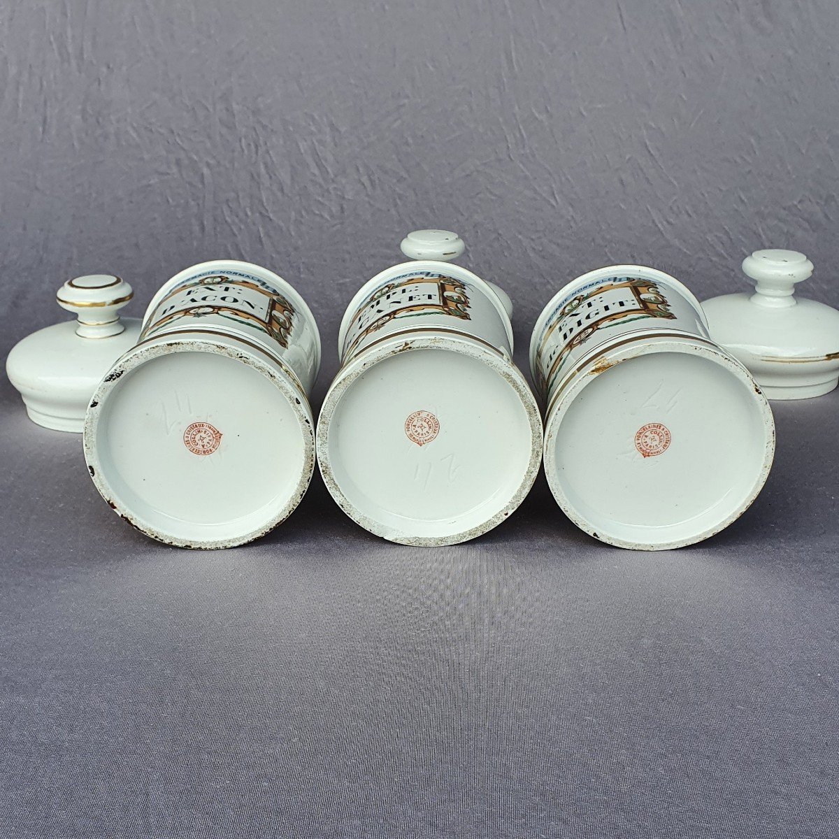 Trois Pots à pharmacie, apothicaire, XIXe siècle, Porcelaine de Limoges, A Collin Paris, Lot 1-photo-3