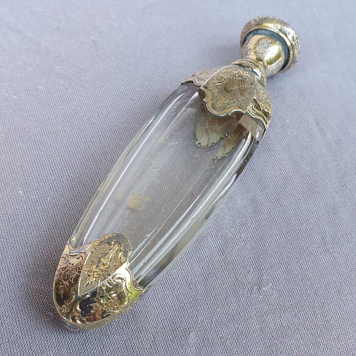 Scent Bottle, Perfume, Crystal And Gilded Metal, 19th Century-photo-2