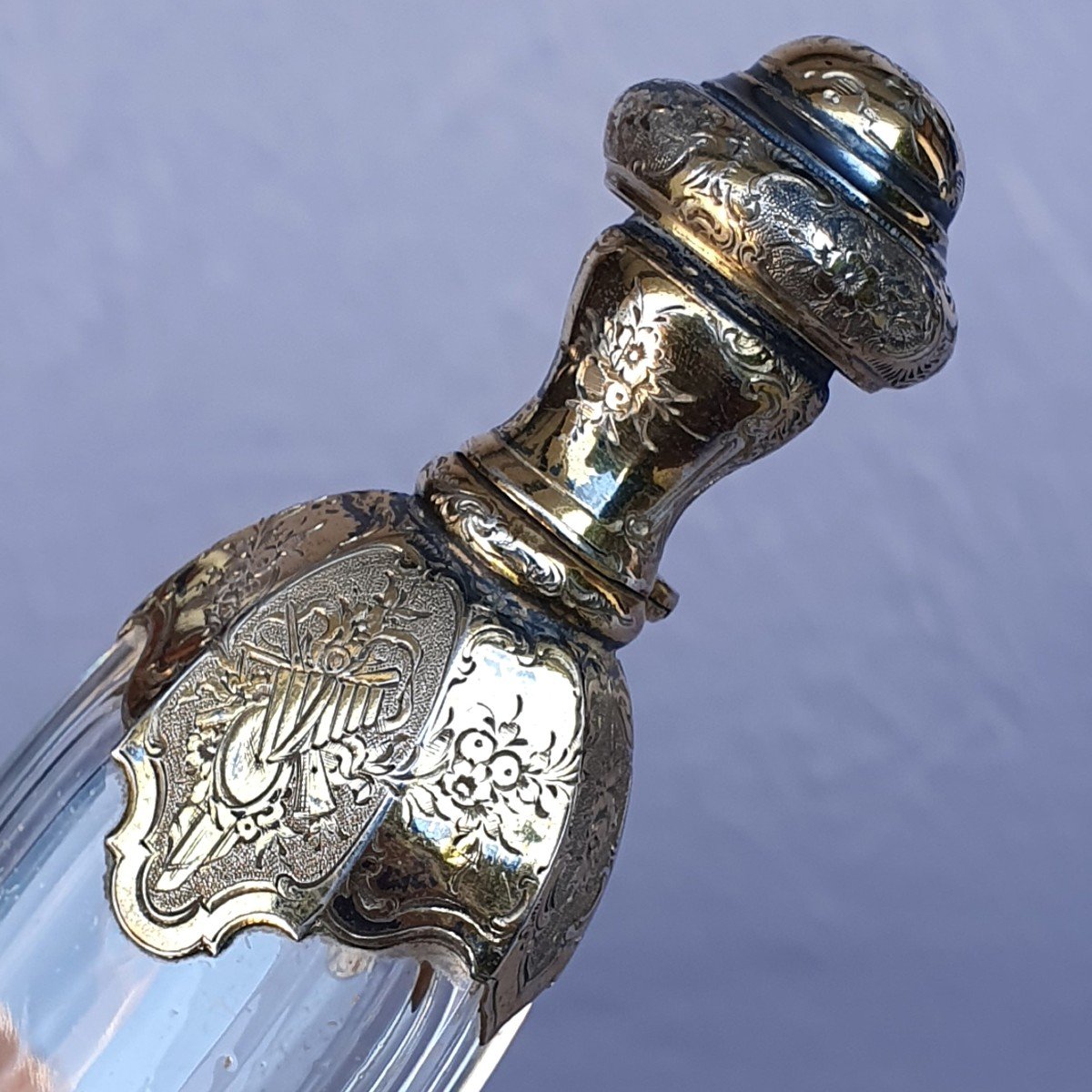 Scent Bottle, Perfume, Crystal And Gilded Metal, 19th Century-photo-3