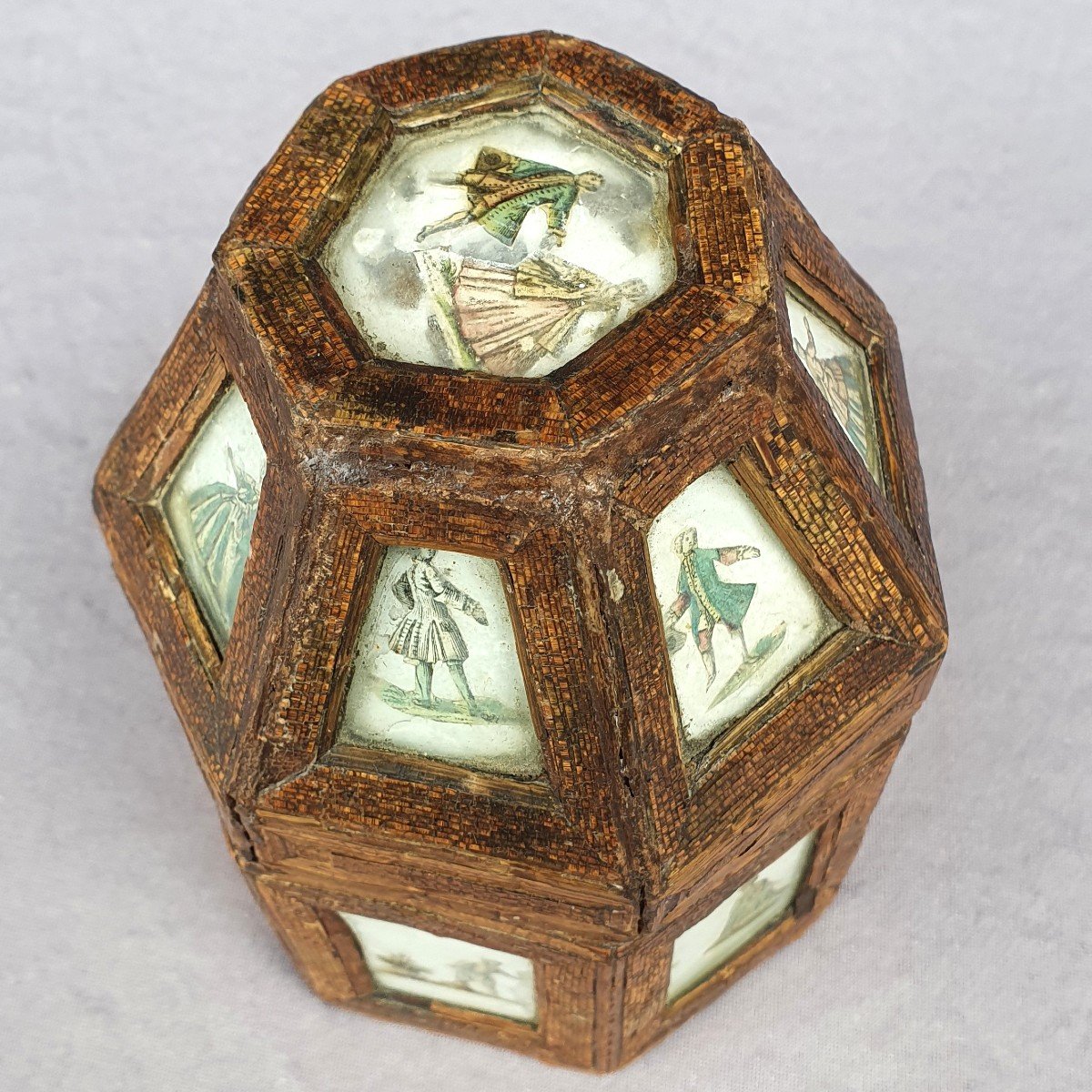 18th Century Straw Marquetry Box On The Theme Of Fashion-photo-2