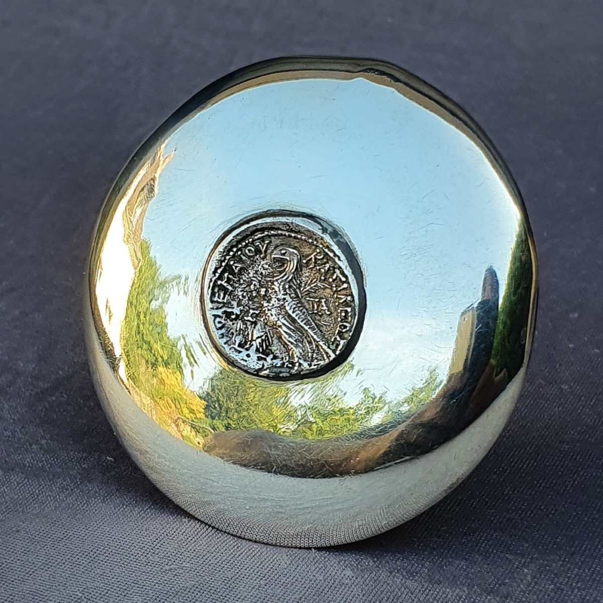 Antique Currency, Coin Set In A Silver Cup: Ptolemy XII Silver Tetradrachm-photo-3
