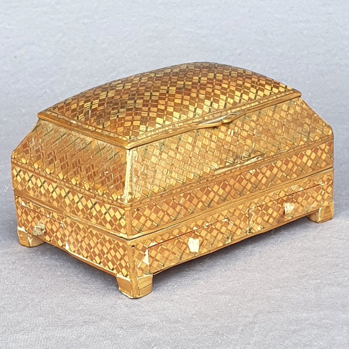 Coffret pour la coiffure en marqueterie de paille, milieu du XVIIIe siècle  "déclaration d'amour"-photo-6