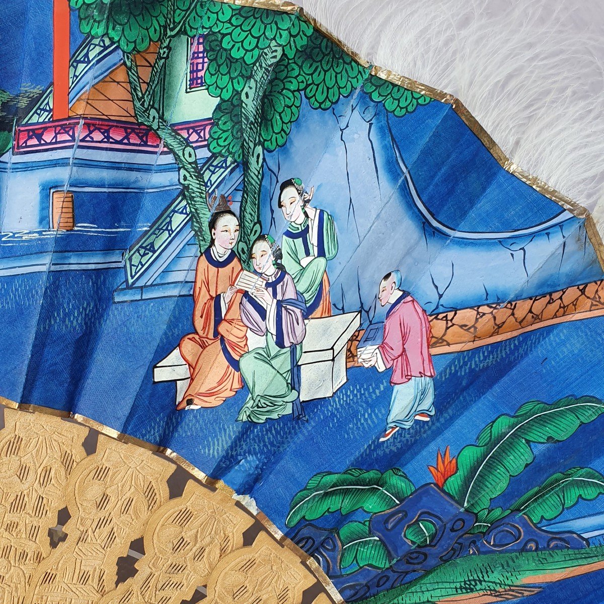 Eventail ancien, Chine XIXe siècle, monture en bois de Santal-photo-4