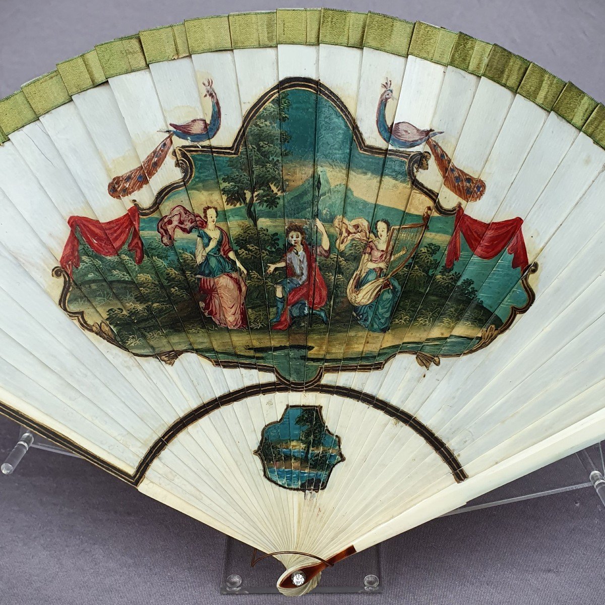 Antique 18 Th Century Painted Fan “vernis Martin”, Circa 1700-photo-2