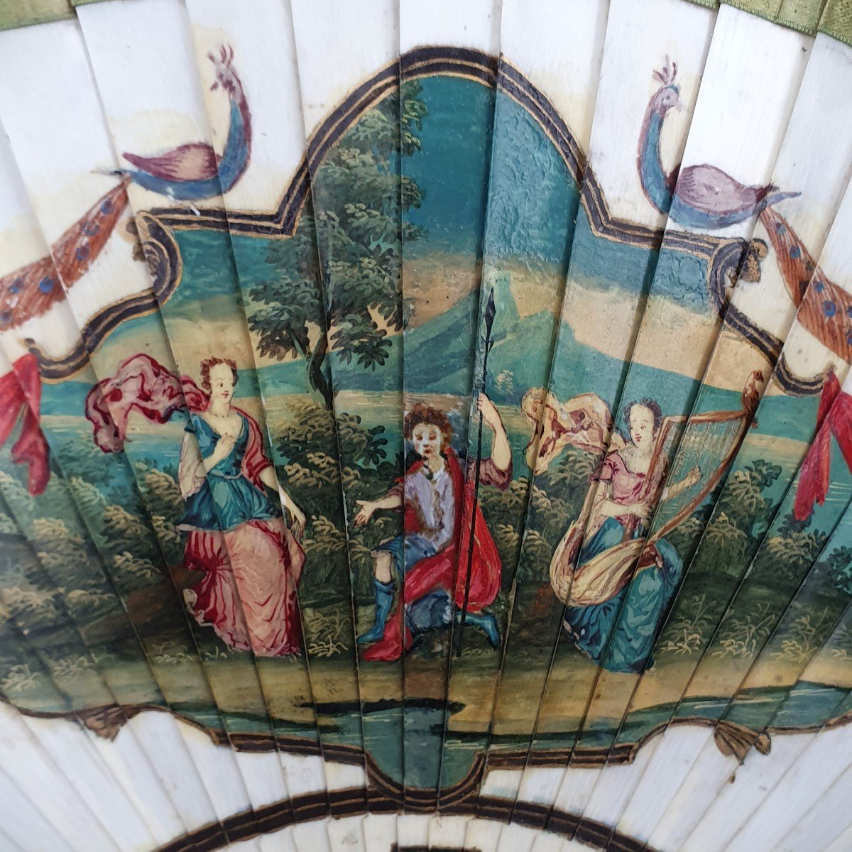 Antique 18 Th Century Painted Fan “vernis Martin”, Circa 1700-photo-3