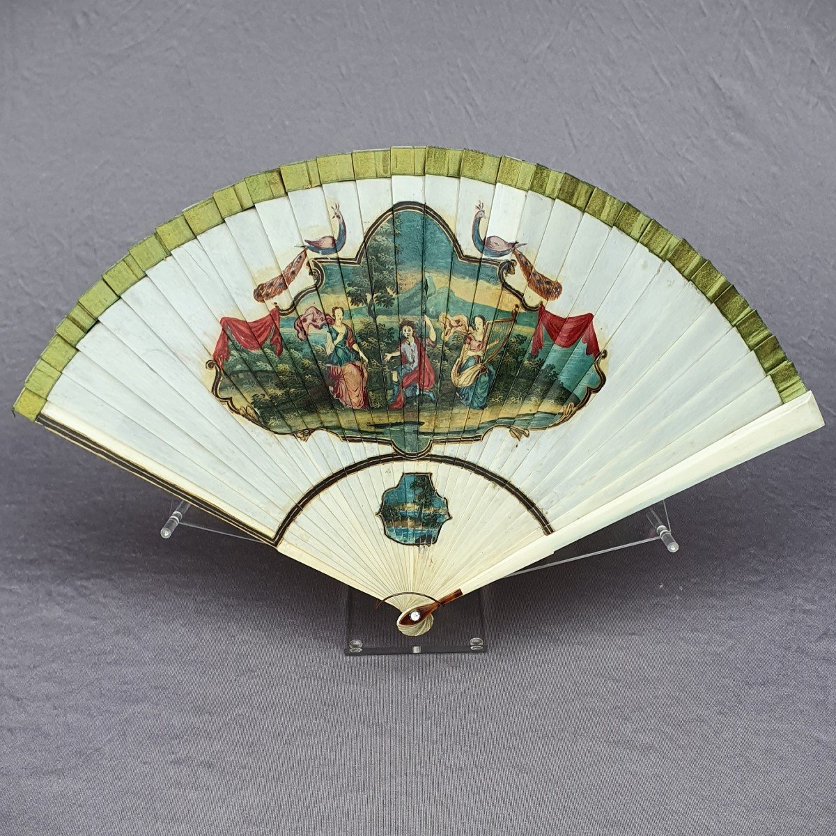 Antique 18 Th Century Painted Fan “vernis Martin”, Circa 1700