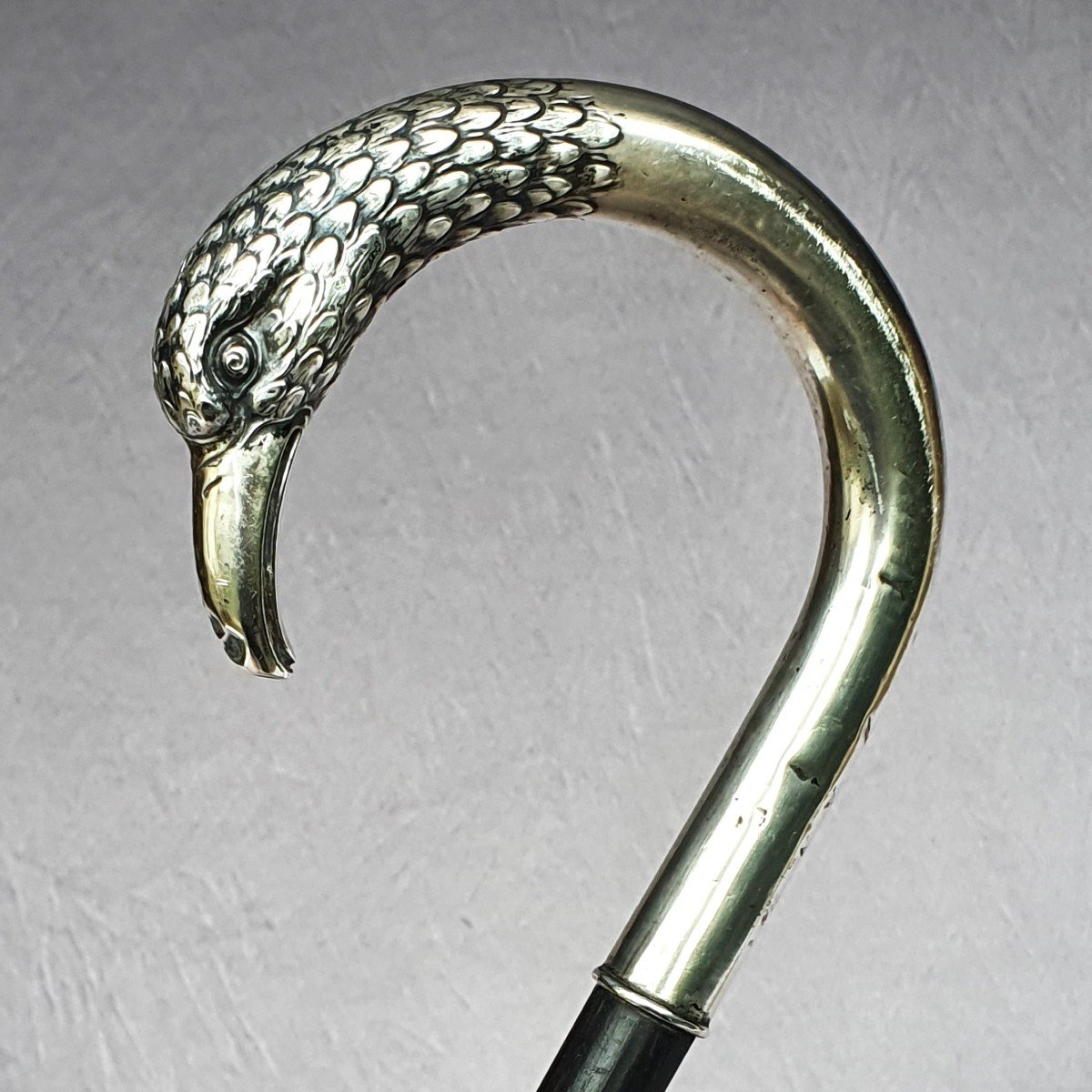 Silver Handle Cane Decorated With A Superb Bird's Head