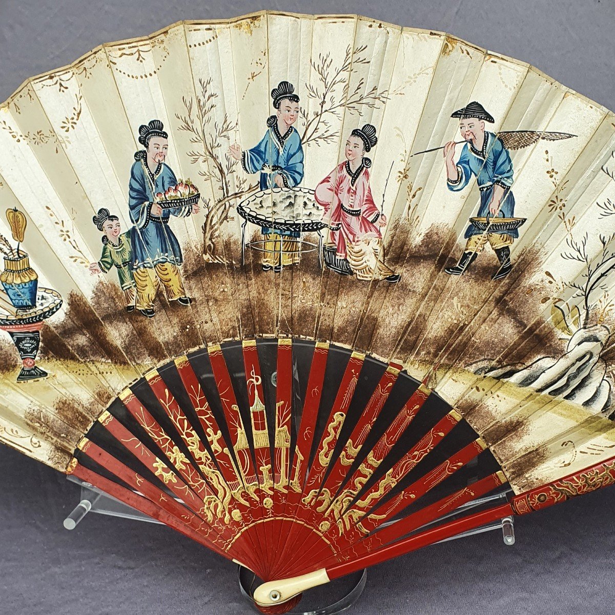 Eventail XVIIIe Siècle, « chinoiseries »,  Vers 1780-photo-2