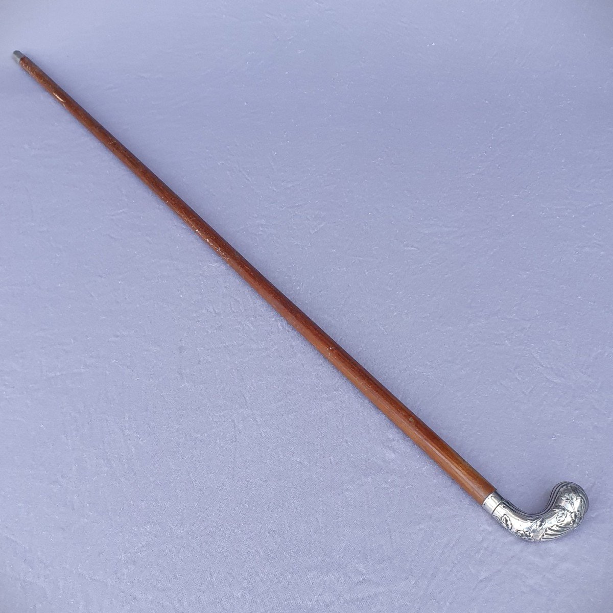 Art Nouveau Cane, Silver Knob Decorated With Flowers And Foliage-photo-4