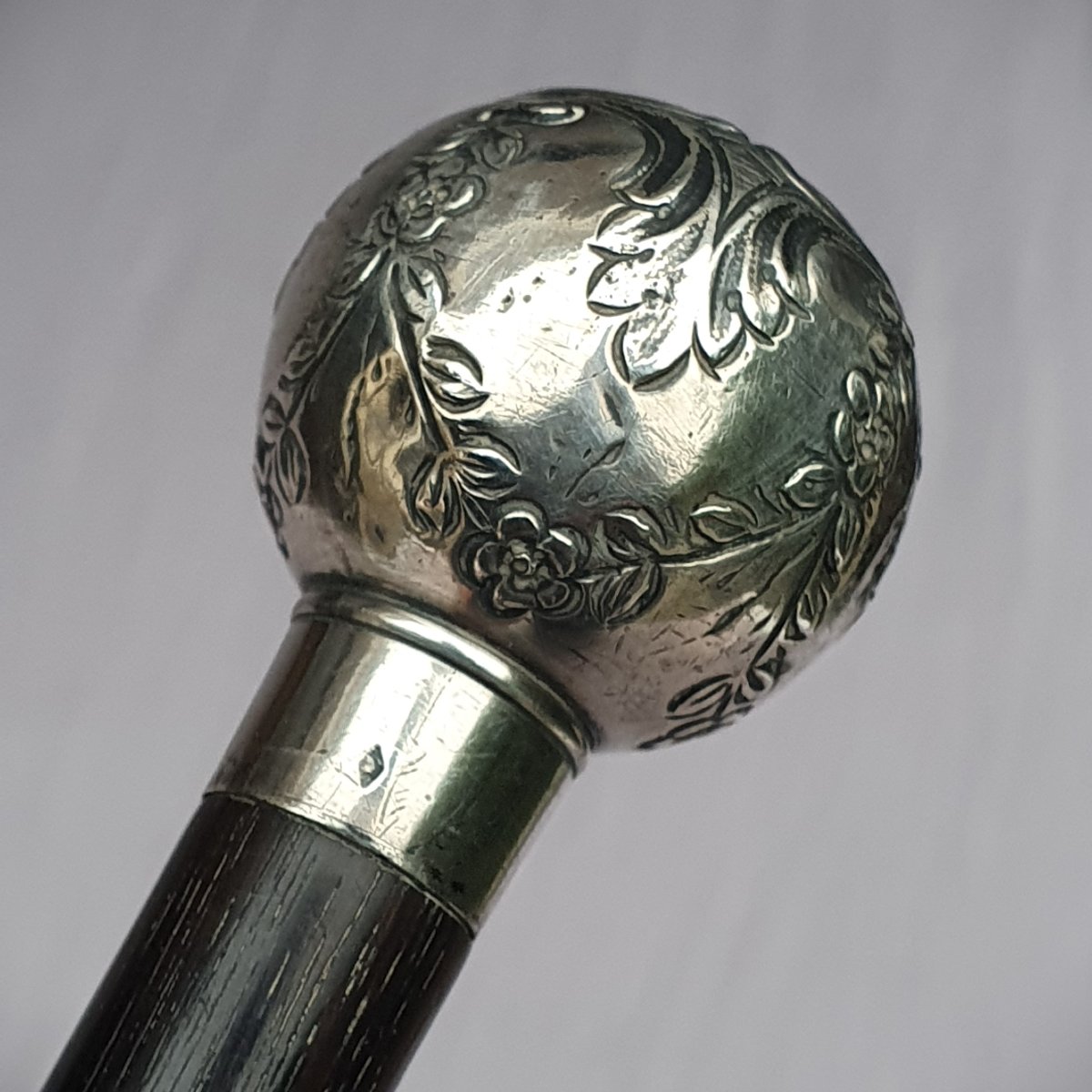 Canne Art Nouveau à système pliante « de valise », pommeau boule en argent-photo-3