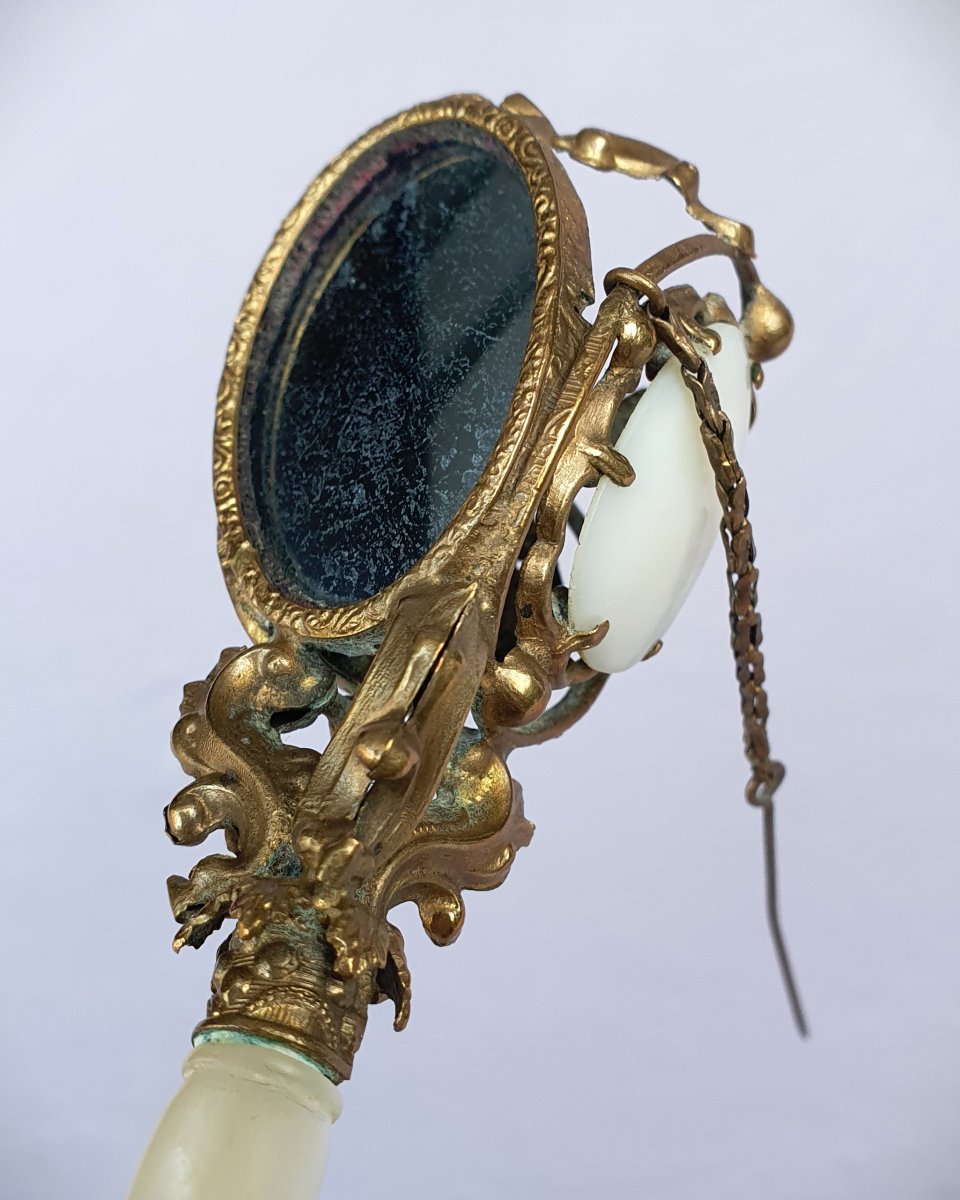 Porte bouquet de bal, époque Napoléon III, manche nacre, miroir -photo-3