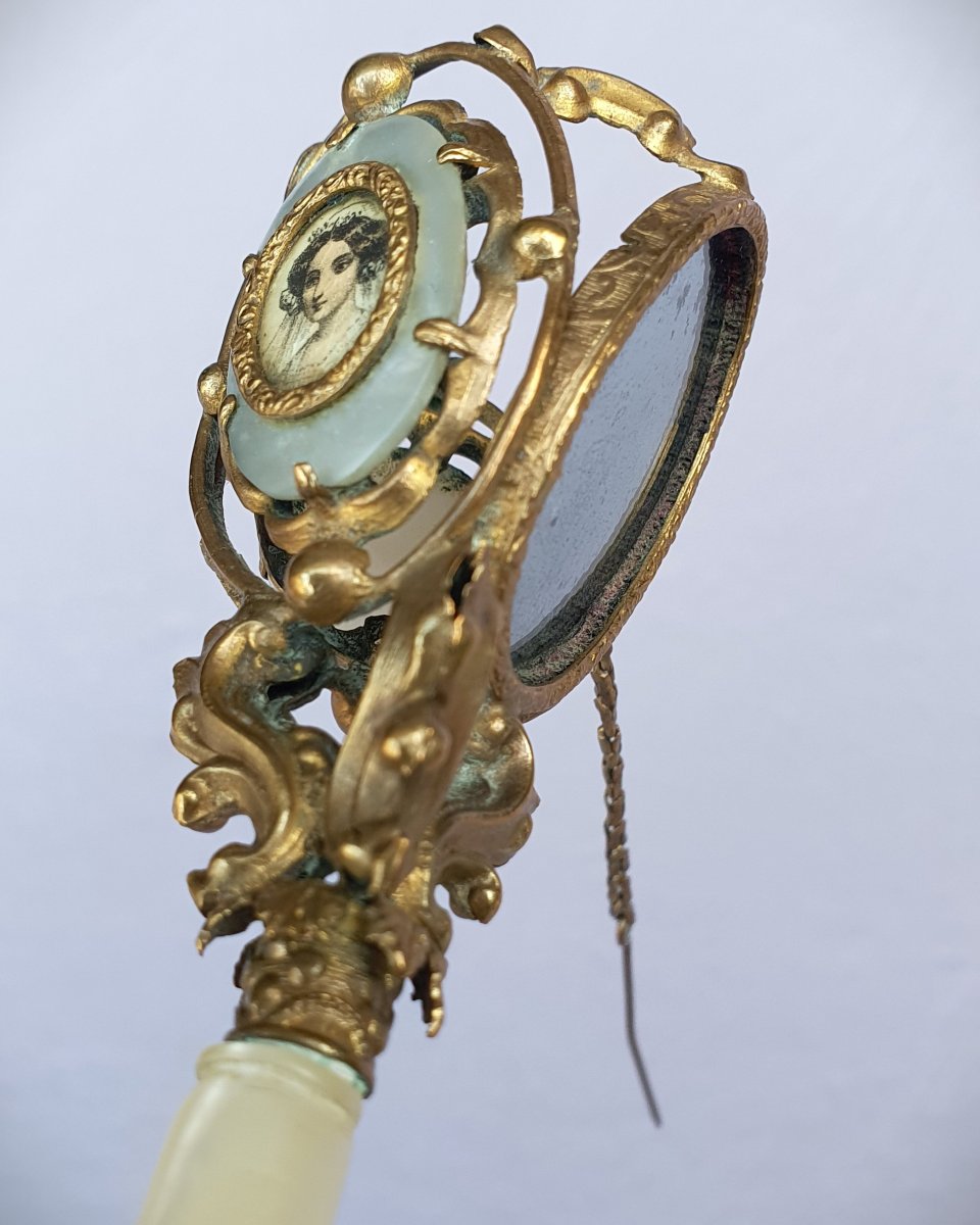 Porte bouquet de bal, époque Napoléon III, manche nacre, miroir -photo-4