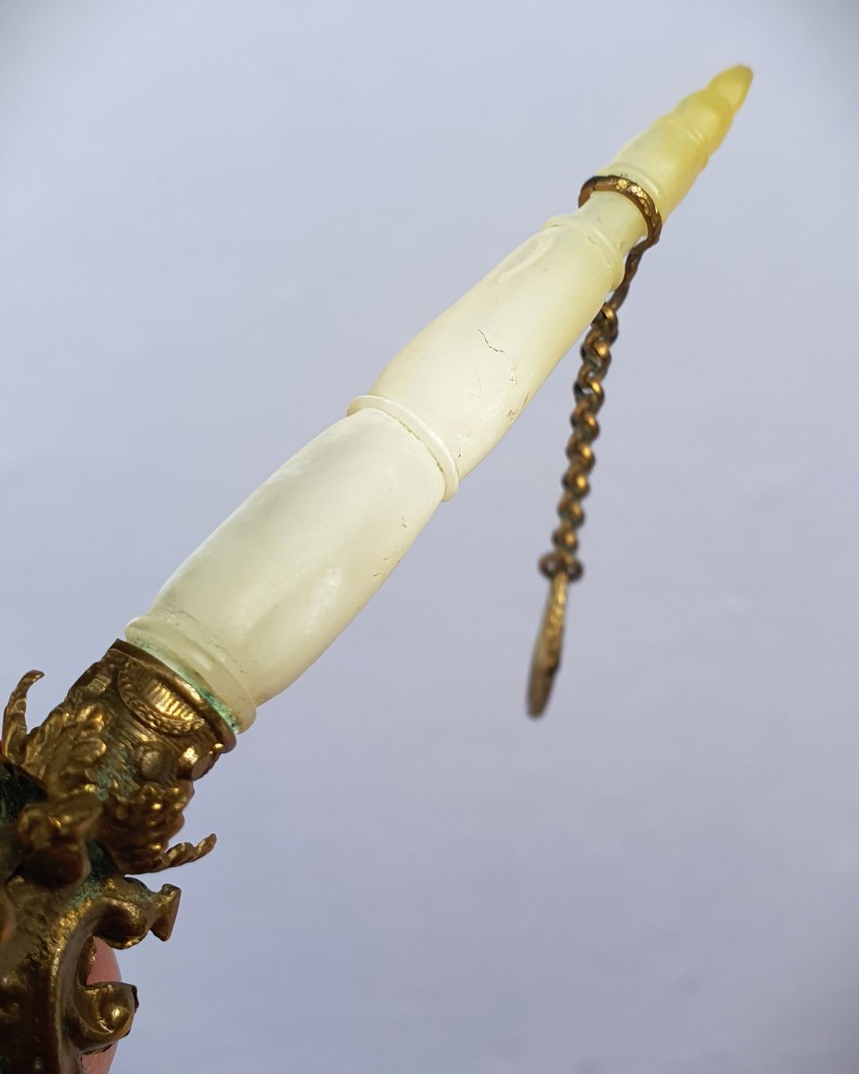Porte bouquet de bal, époque Napoléon III, manche nacre, miroir -photo-3