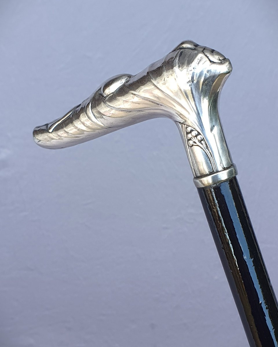 Art Nouveau Cane, Silver Handle, Languid Woman.-photo-2
