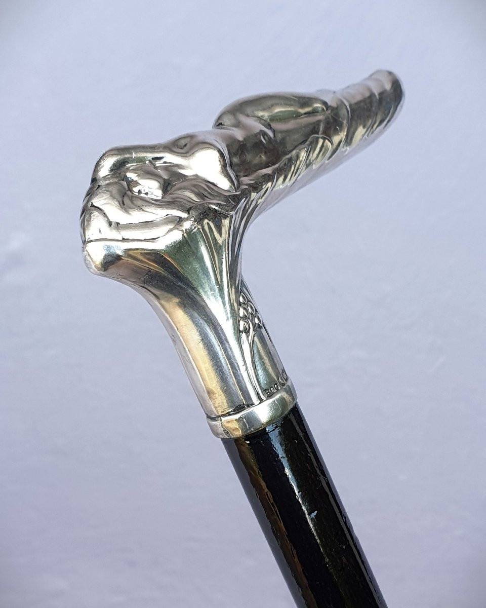 Art Nouveau Cane, Silver Handle, Languid Woman.-photo-3