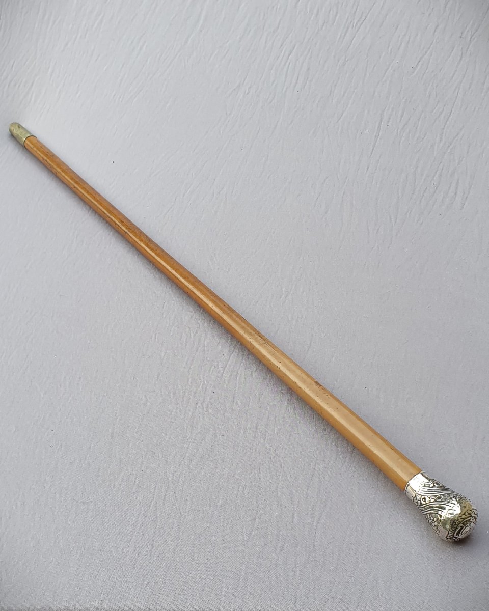 Art Nouveau Cane, Silver Milord Knob With Monogram, Cane Shaft-photo-3