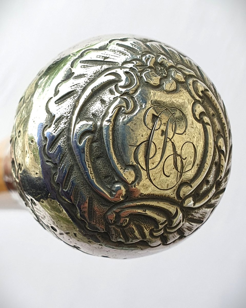 Art Nouveau Cane, Silver Milord Knob With Monogram, Cane Shaft-photo-4