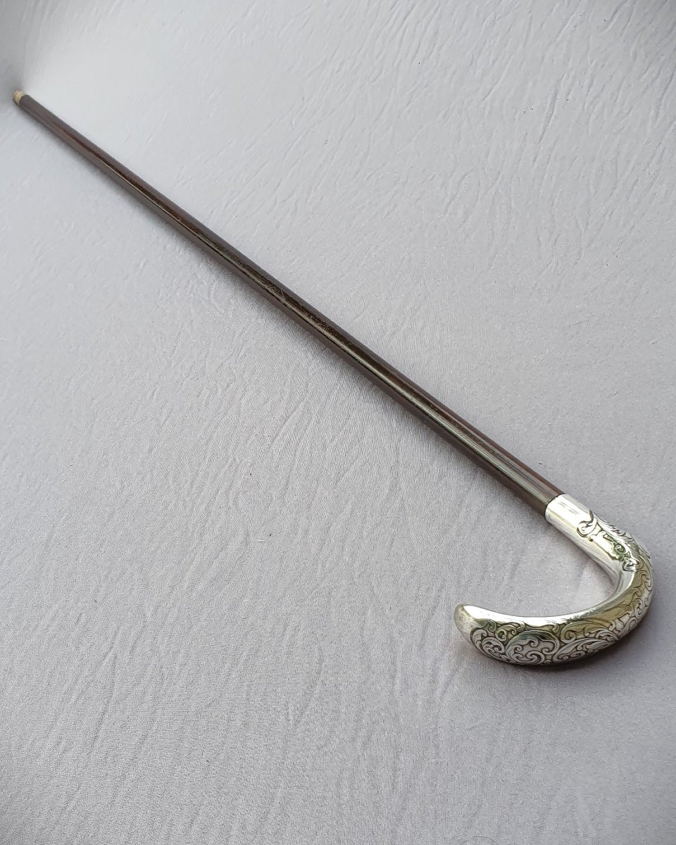 Art Nouveau Cane, Silver Corbin Knob, Shaft In Precious Amourette Wood-photo-4