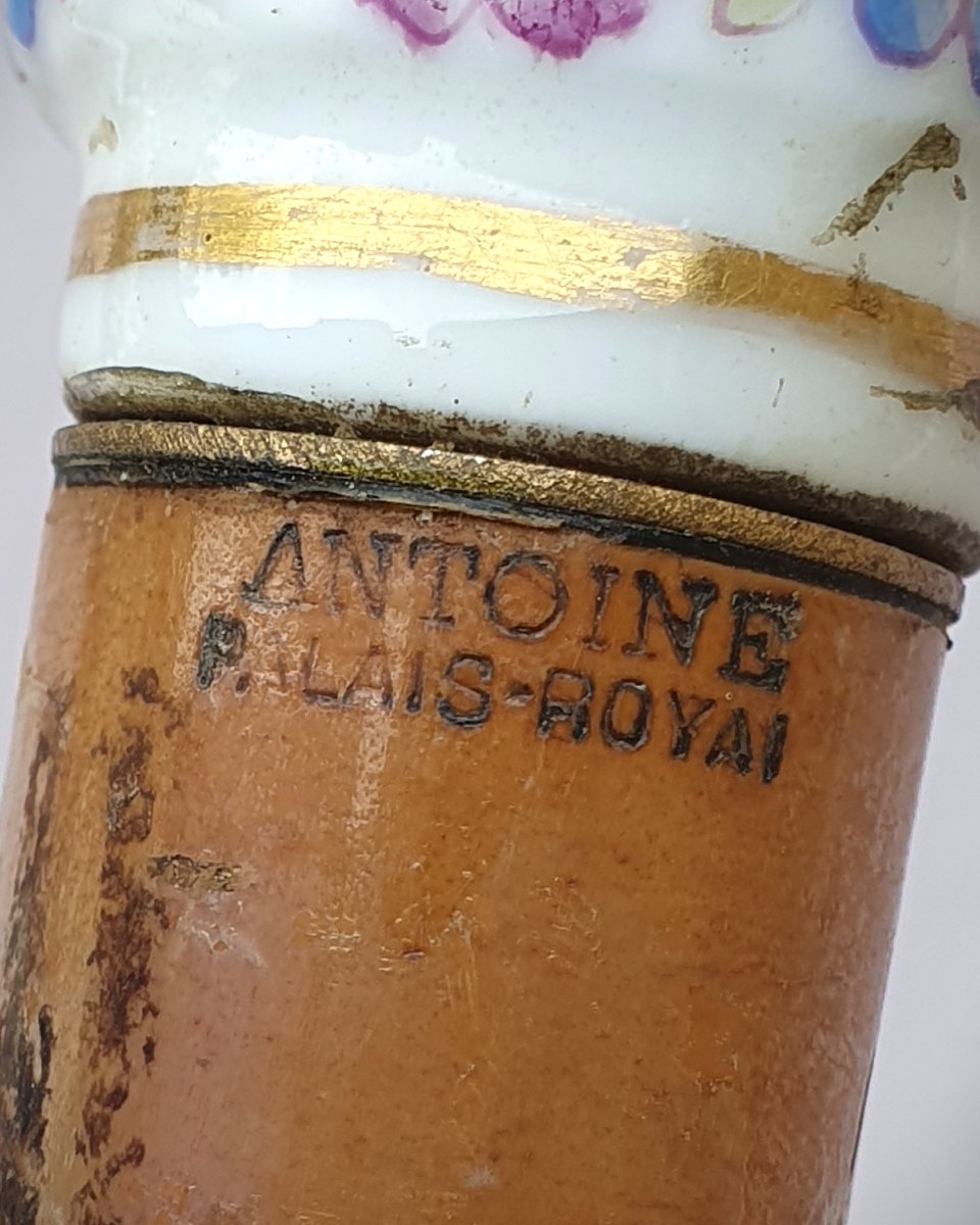 Canne ancienne de la maison Antoine Palais Royal Paris, pommeau porcelaine-photo-4