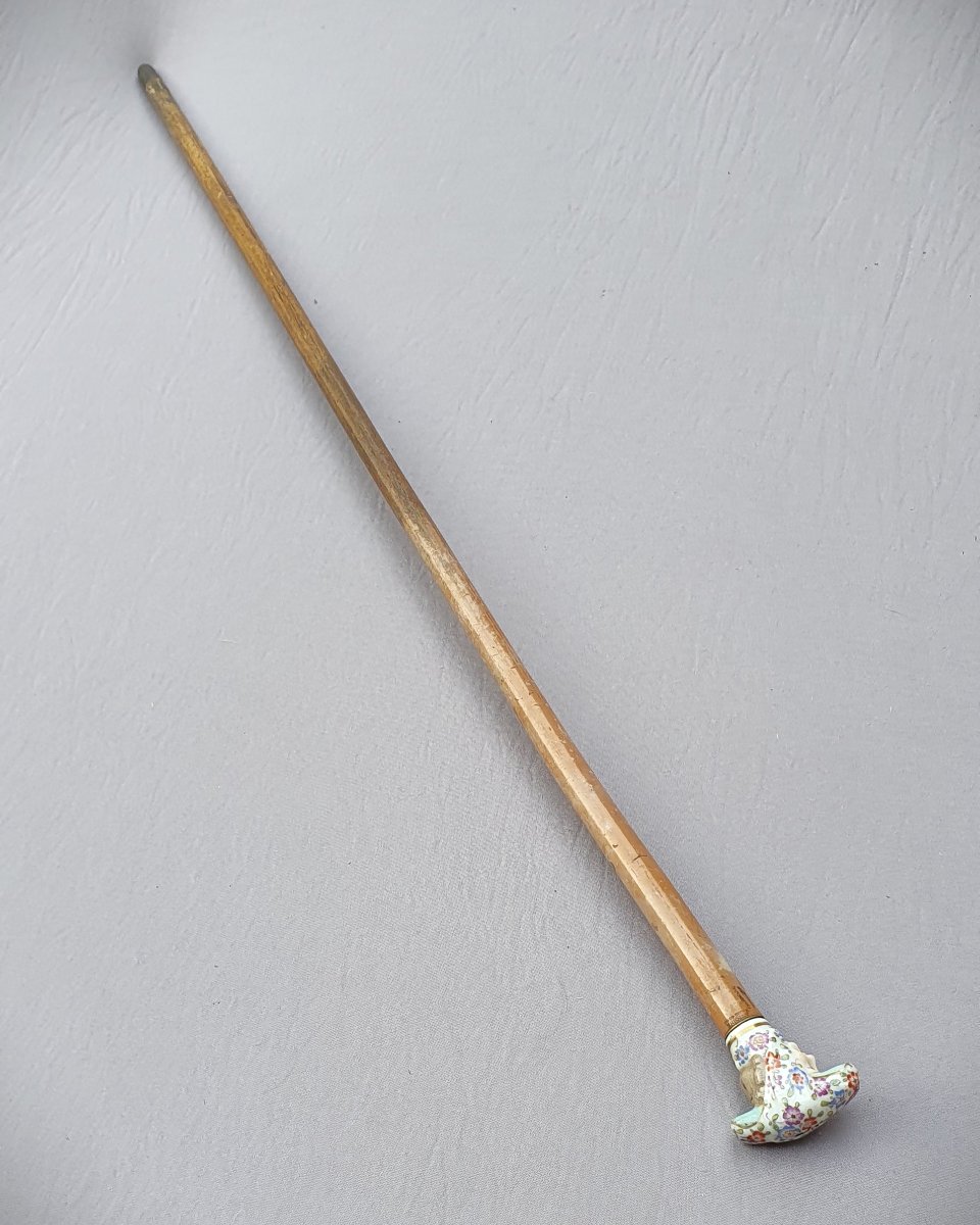 Canne ancienne de la maison Antoine Palais Royal Paris, pommeau porcelaine-photo-2