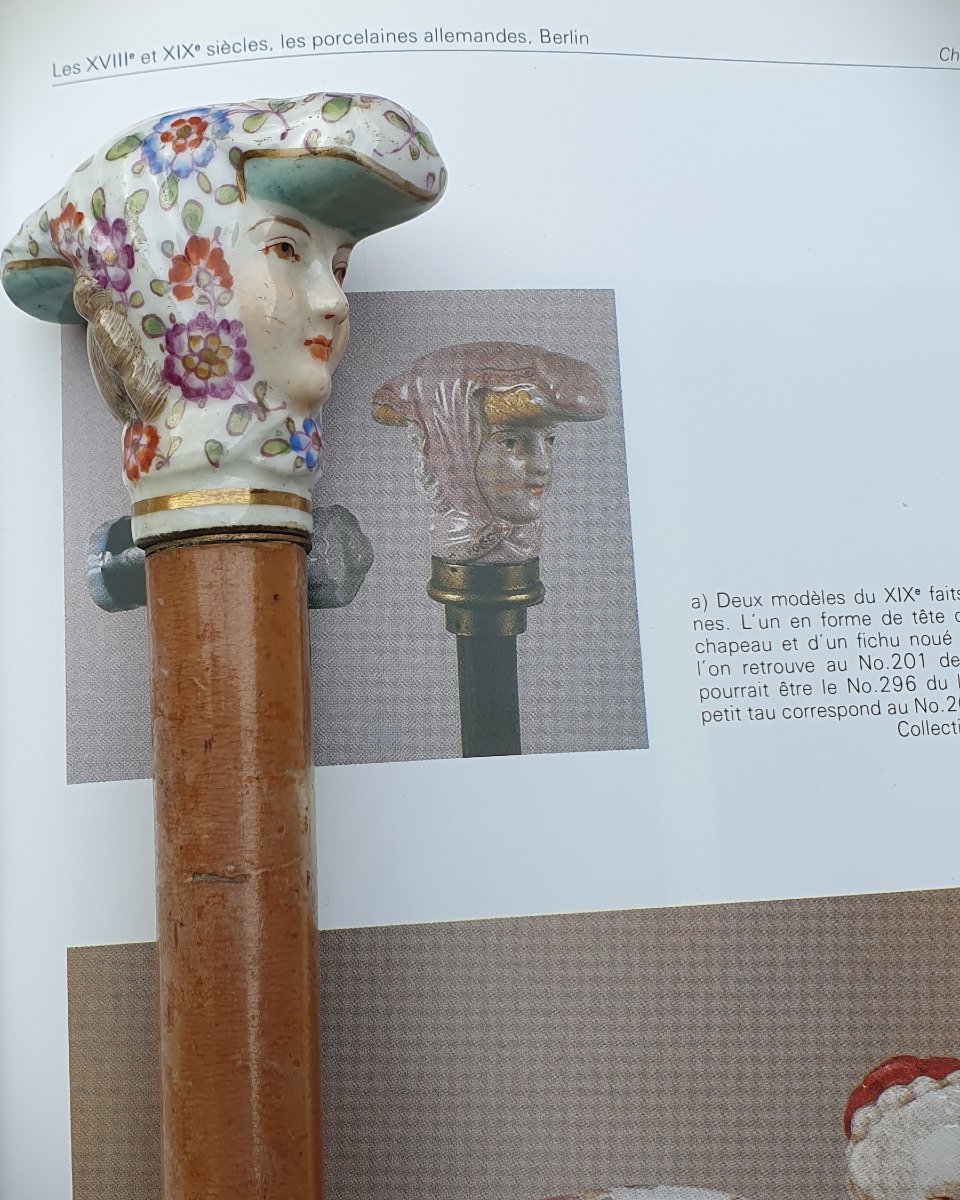 Canne ancienne de la maison Antoine Palais Royal Paris, pommeau porcelaine-photo-3