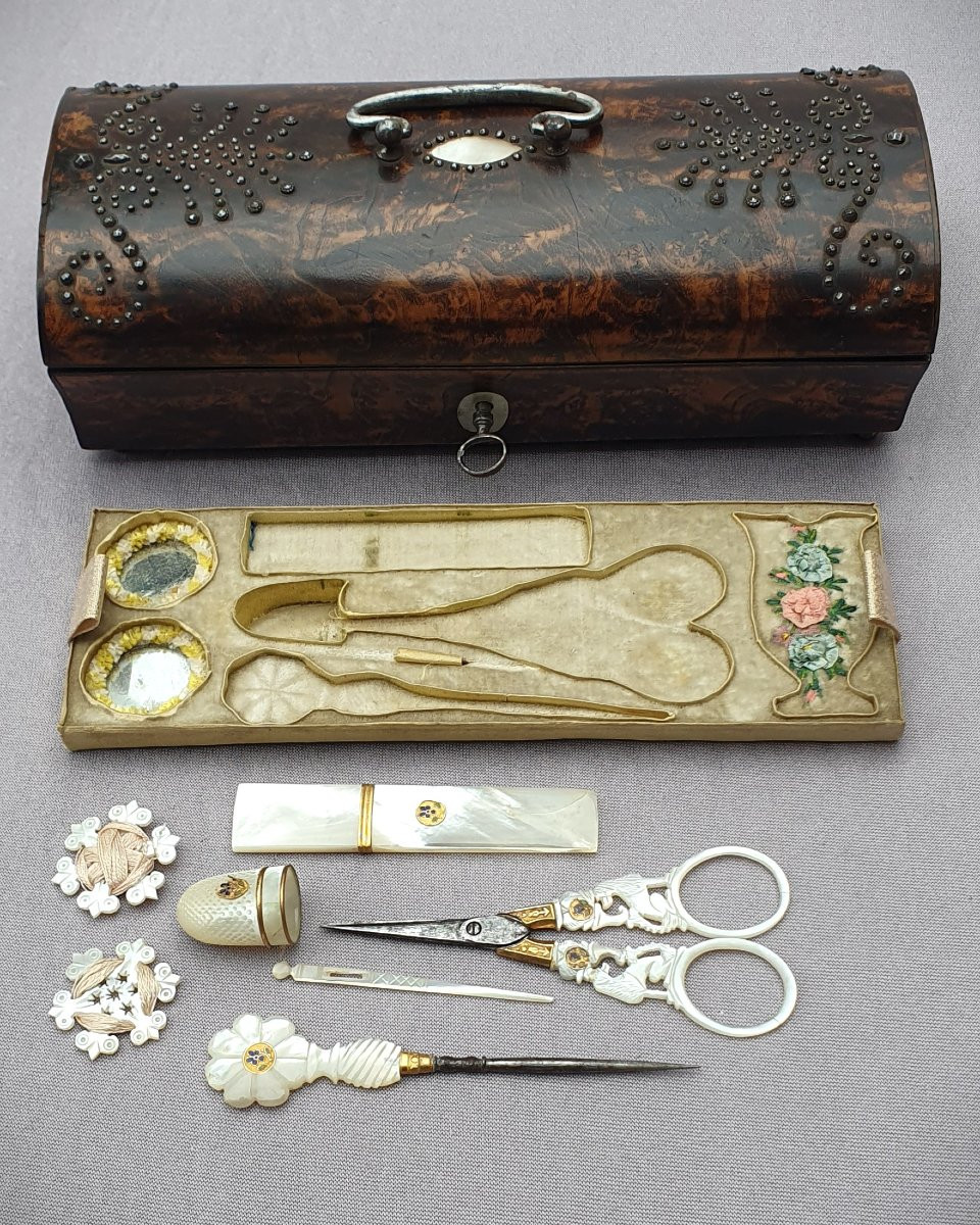 Coffret nécessaire de couture, broderie, Palais Royal Paris, vers 1820-photo-3