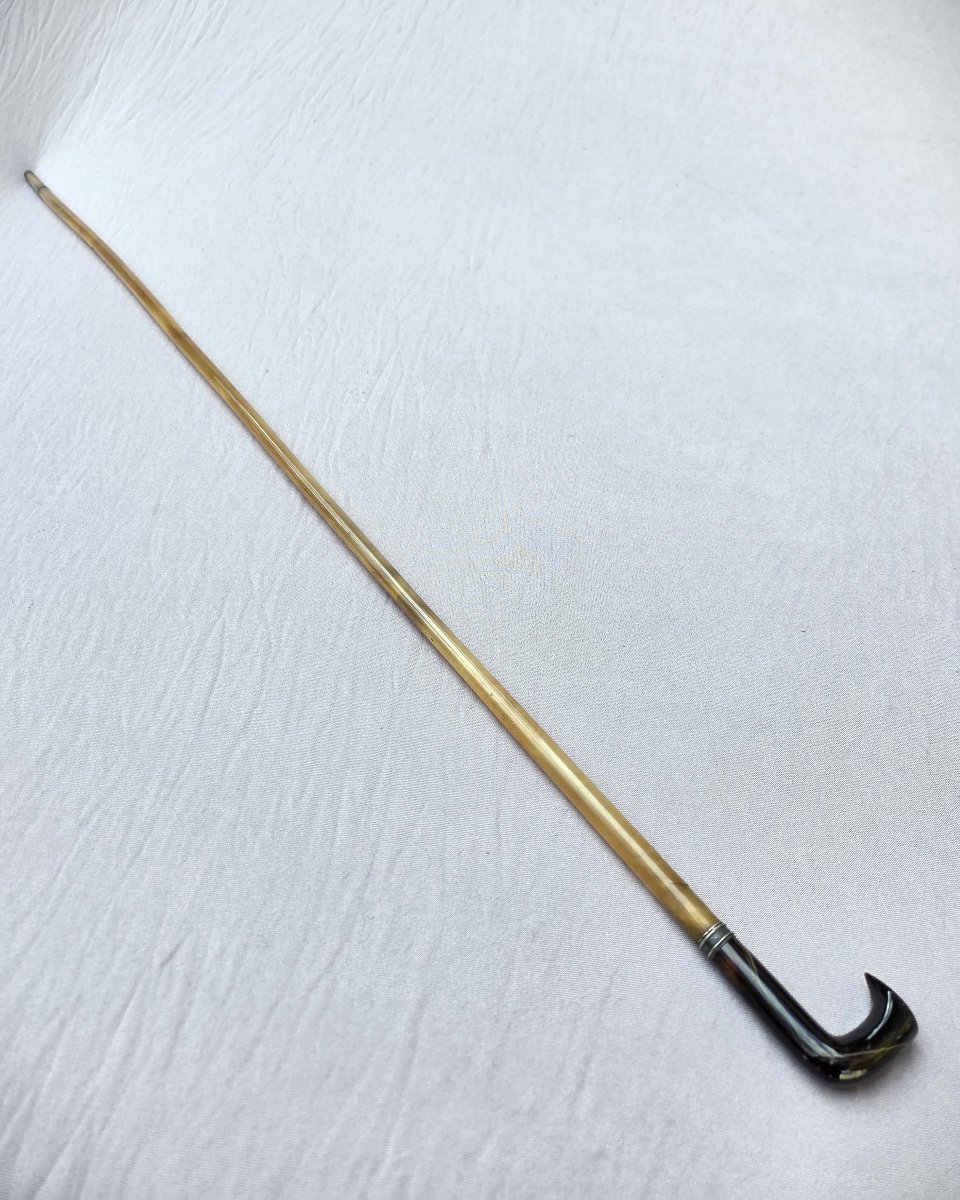 Antique Walking Stick, Shaft Entirely Made Of Horn, Agate Pommel-photo-3