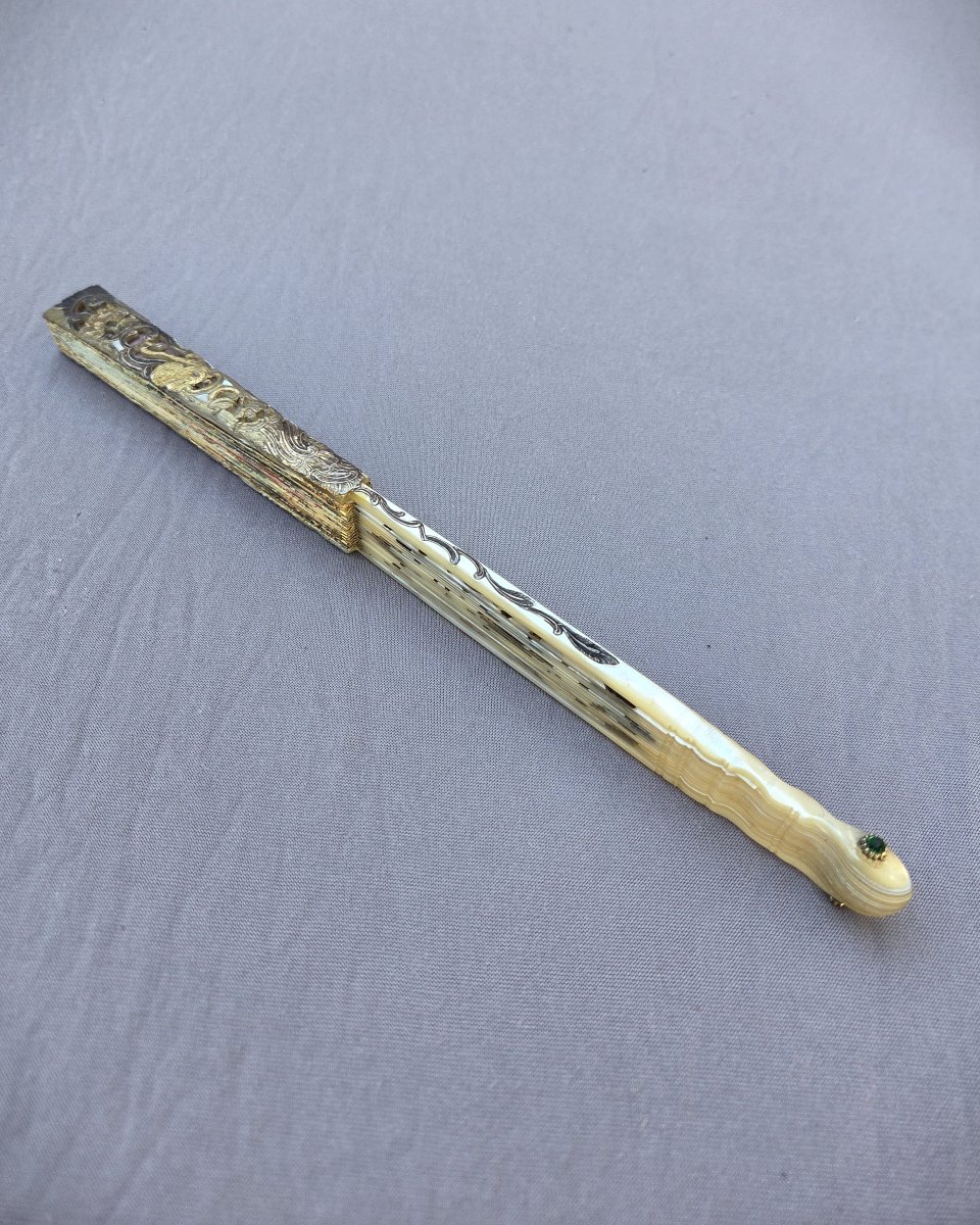 Eventail ancien, époque Louis XVI, gouache et nacre-photo-3