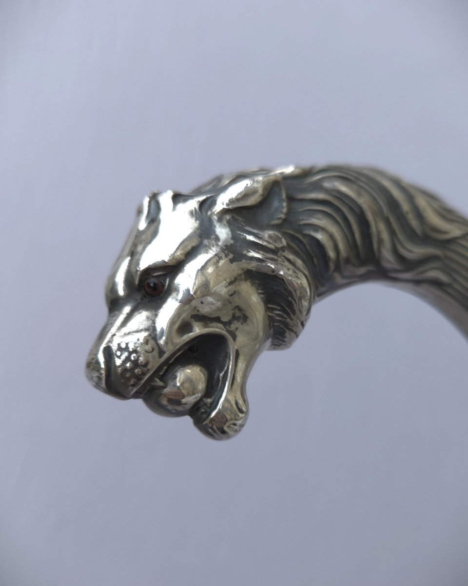 Walking Stick With A Silver-plated Metal Handle Depicting A Lion's Head-photo-3