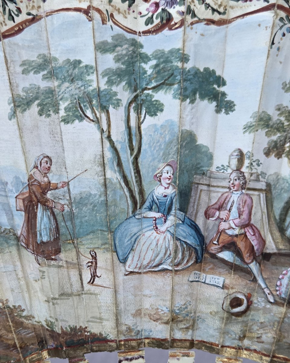 Eventail 18e siècle, « la montreuse de chien », époque Louis XVI-photo-3