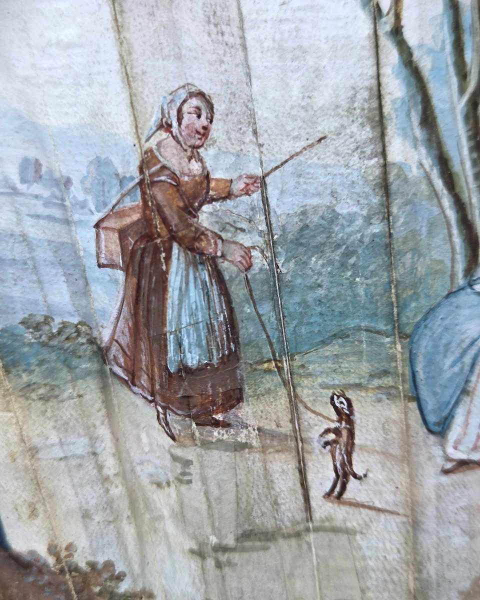 Eventail 18e siècle, « la montreuse de chien », époque Louis XVI-photo-4