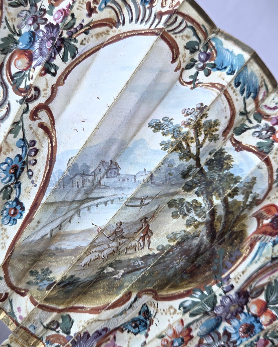 Eventail 18e siècle, « la montreuse de chien », époque Louis XVI-photo-1