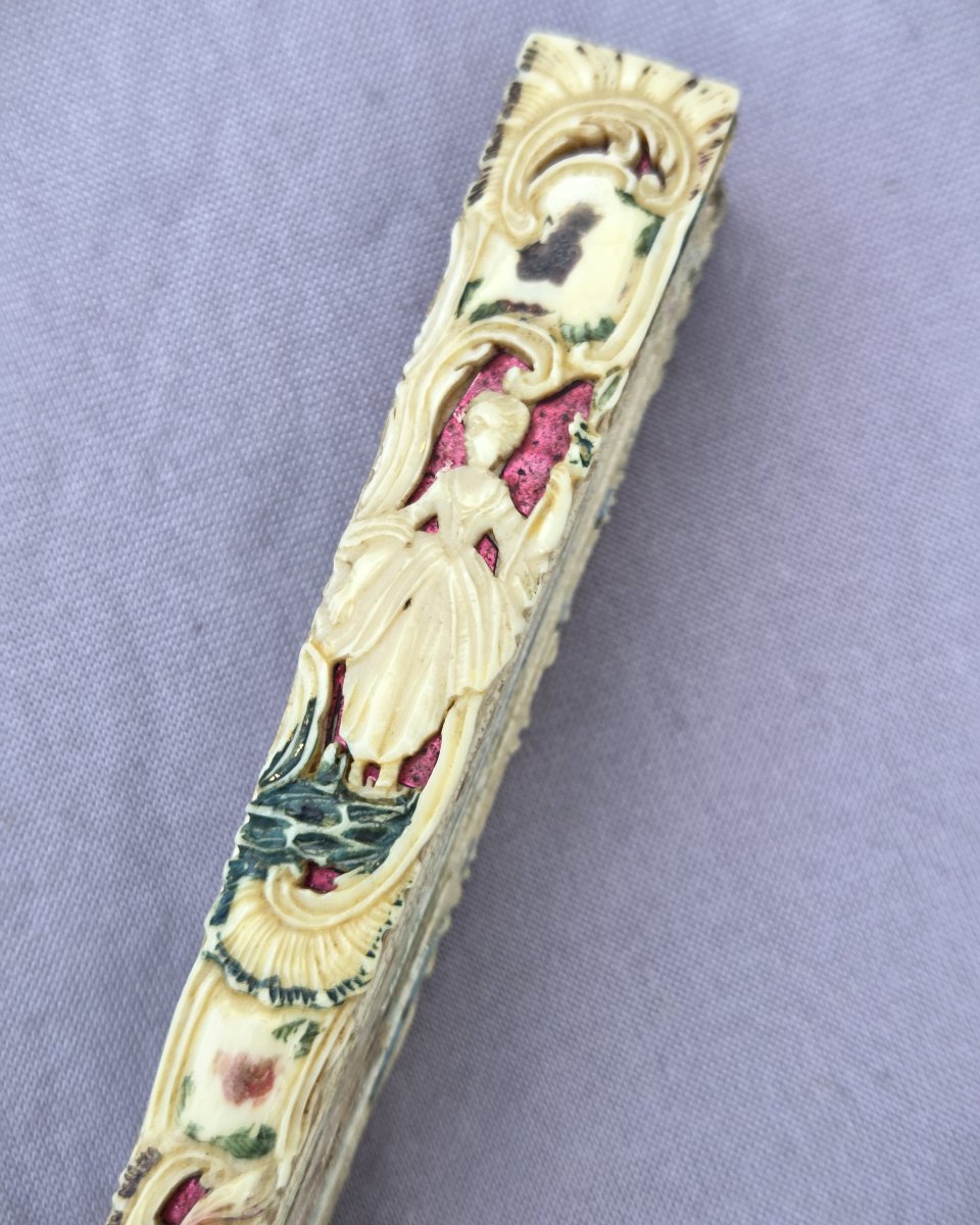 Eventail 18e siècle, « la montreuse de chien », époque Louis XVI-photo-7