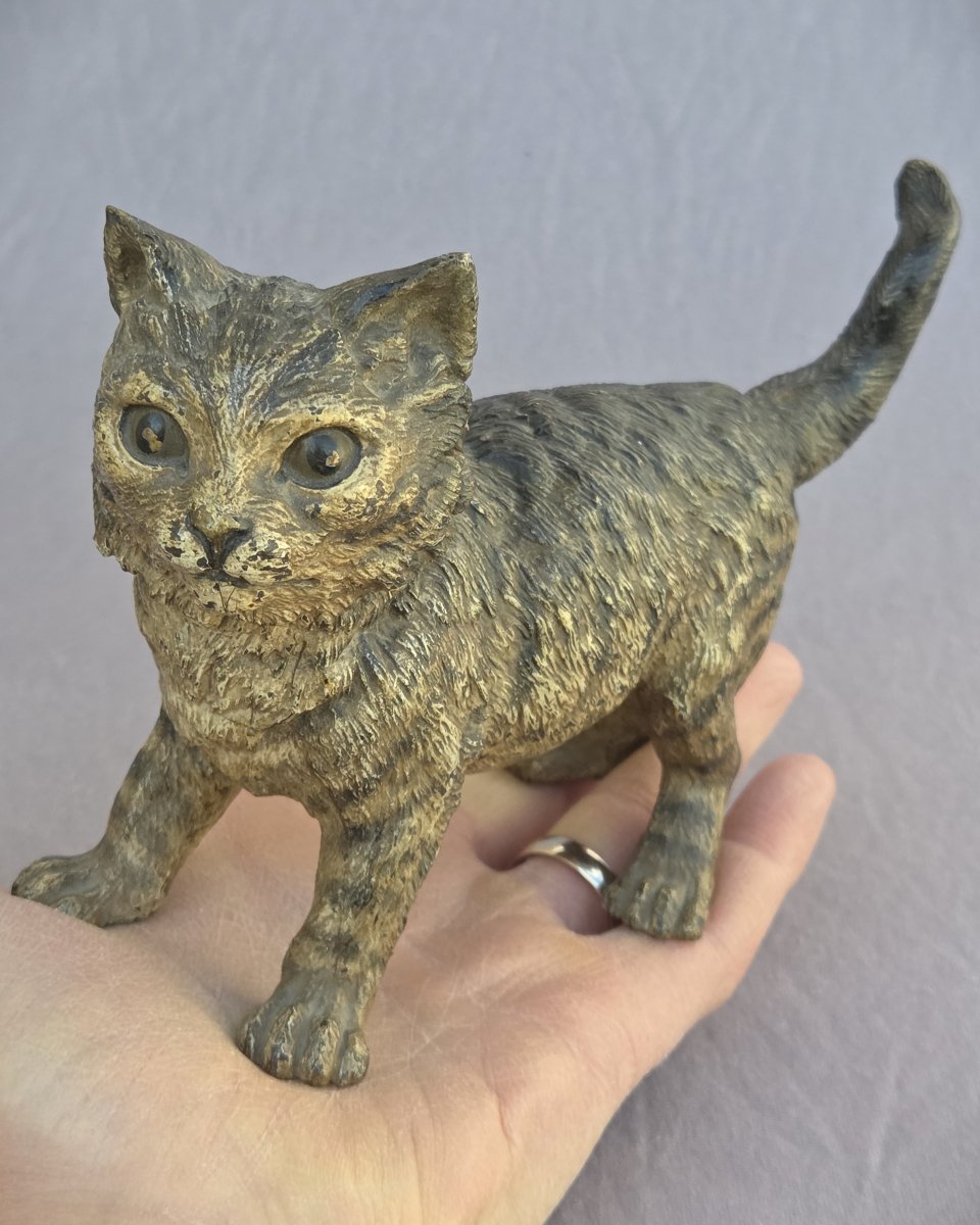 Ancient Vienna Bronze, Large Cat, Attributed To Franz Xavier Bergmann-photo-3