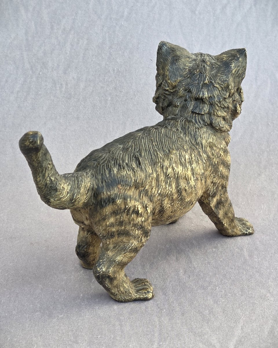 Ancient Vienna Bronze, Large Cat, Attributed To Franz Xavier Bergmann-photo-4