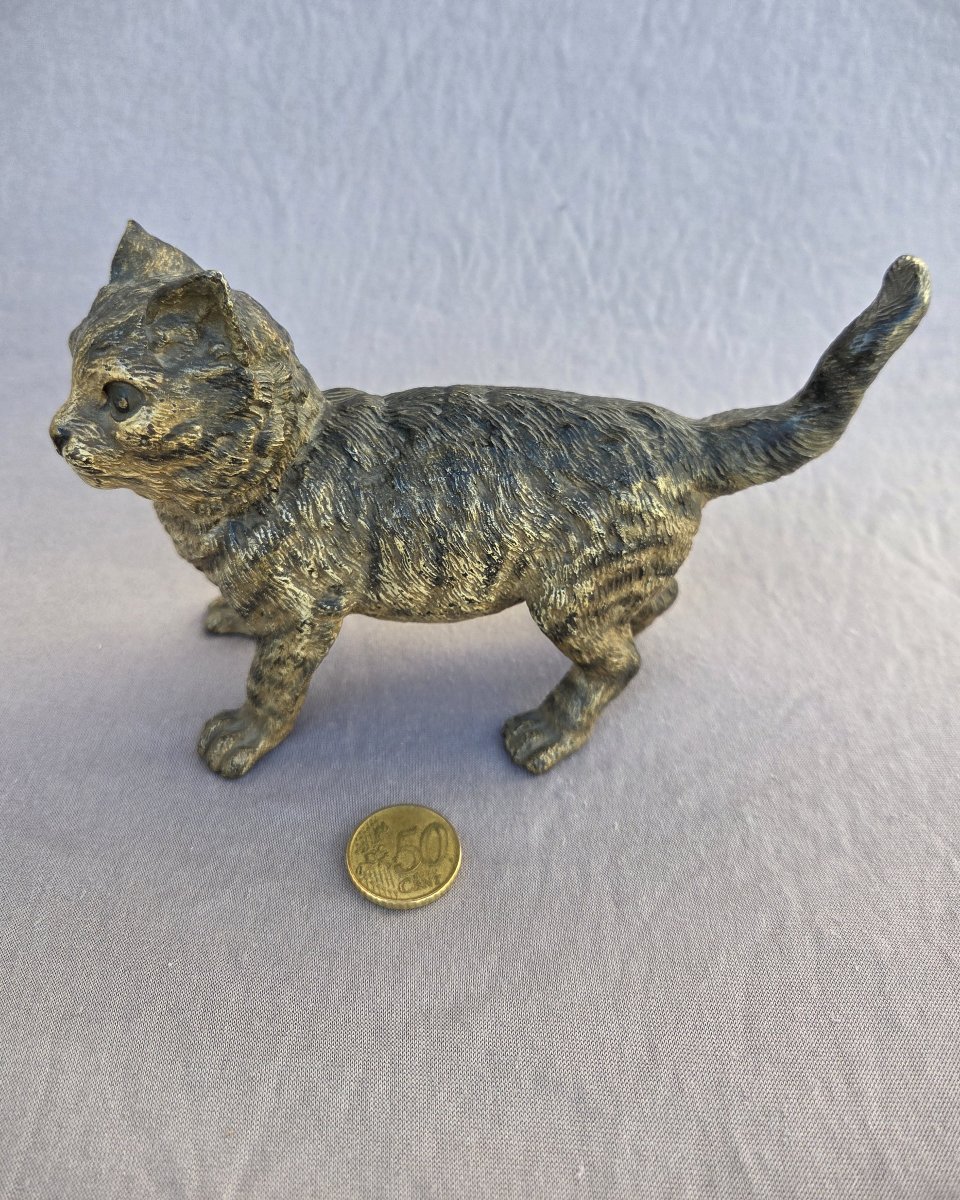 Ancient Vienna Bronze, Large Cat, Attributed To Franz Xavier Bergmann-photo-3
