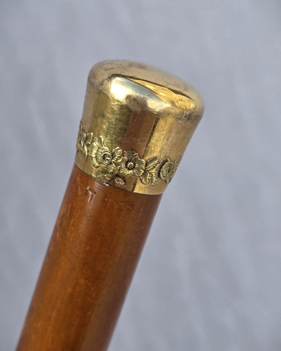 Antique Fine Dandy's Walking Stick, With A Gold Knob And Eyelets.-photo-2