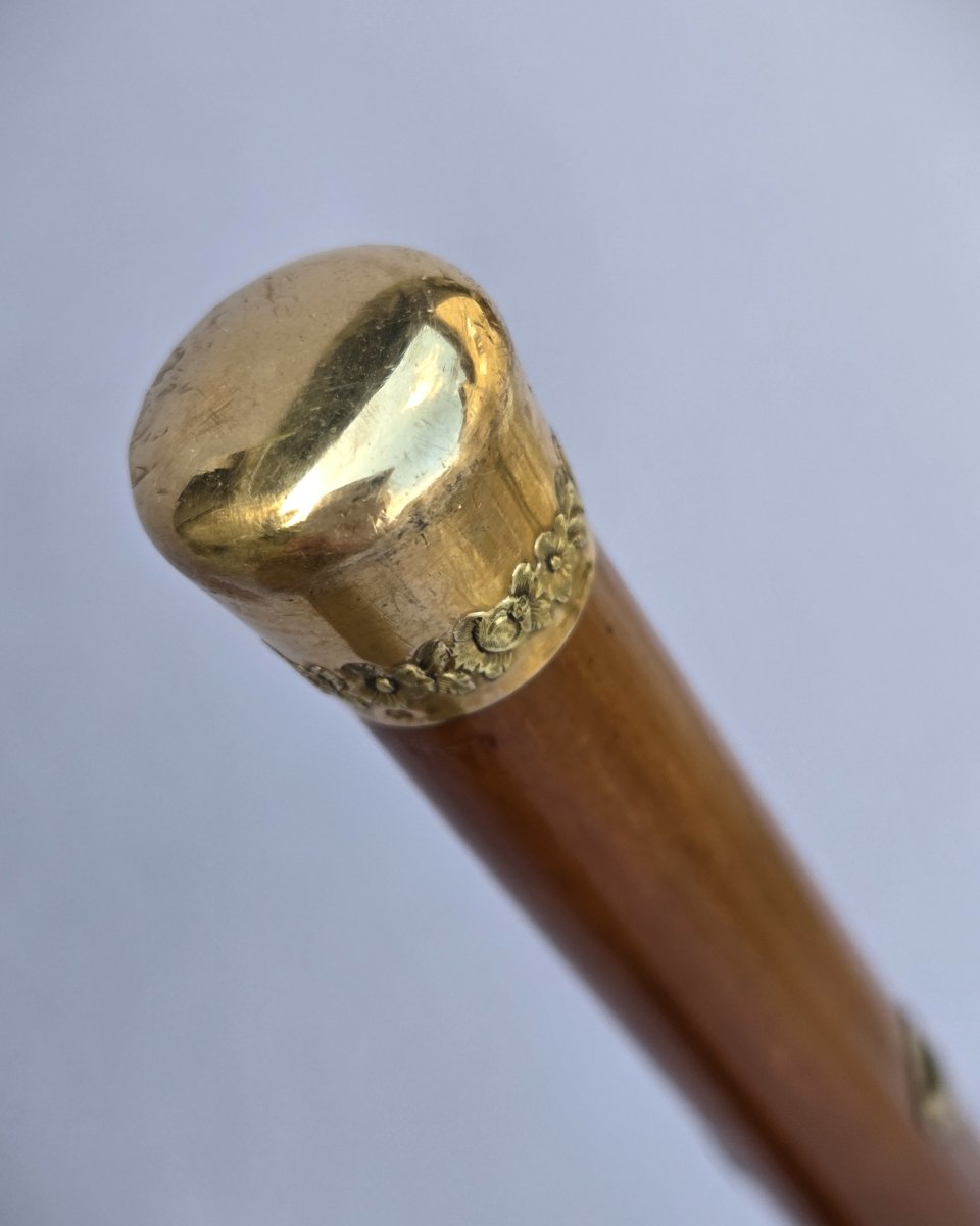 Antique Fine Dandy's Walking Stick, With A Gold Knob And Eyelets.-photo-4