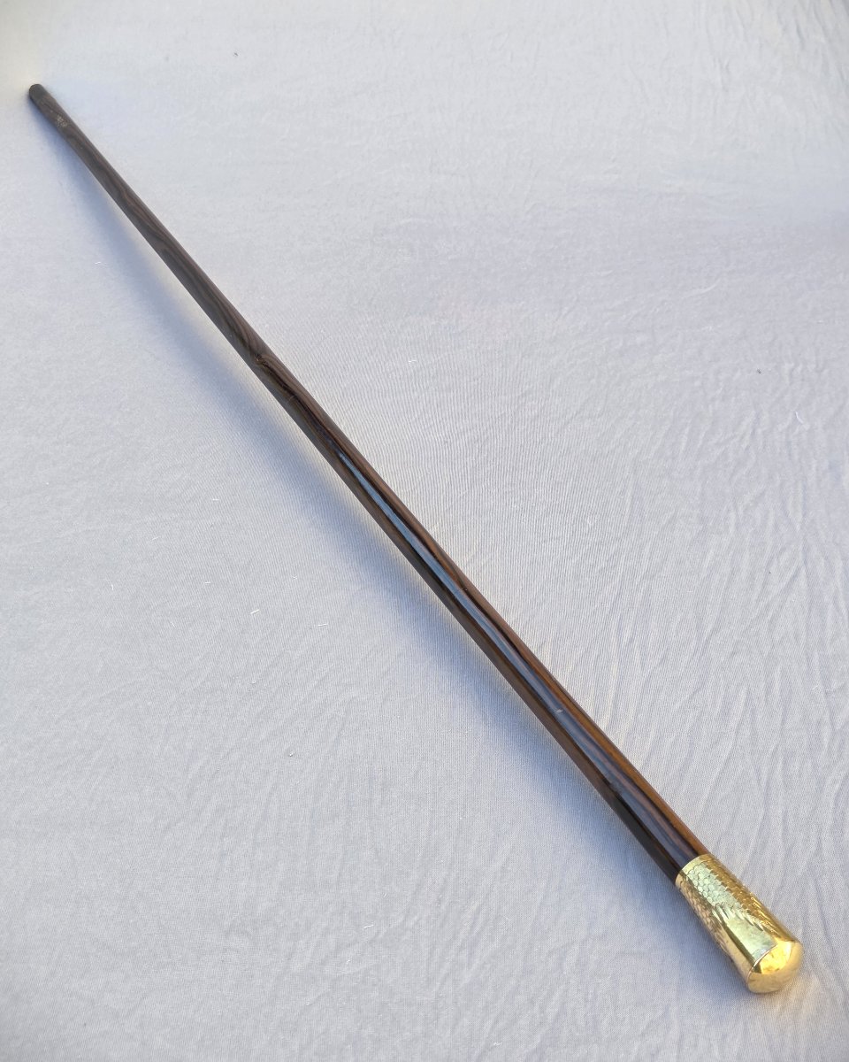 Walking Stick With A Pommel Known As "milord," Gilded Metal Pommel, Rosewood Shaft-photo-4