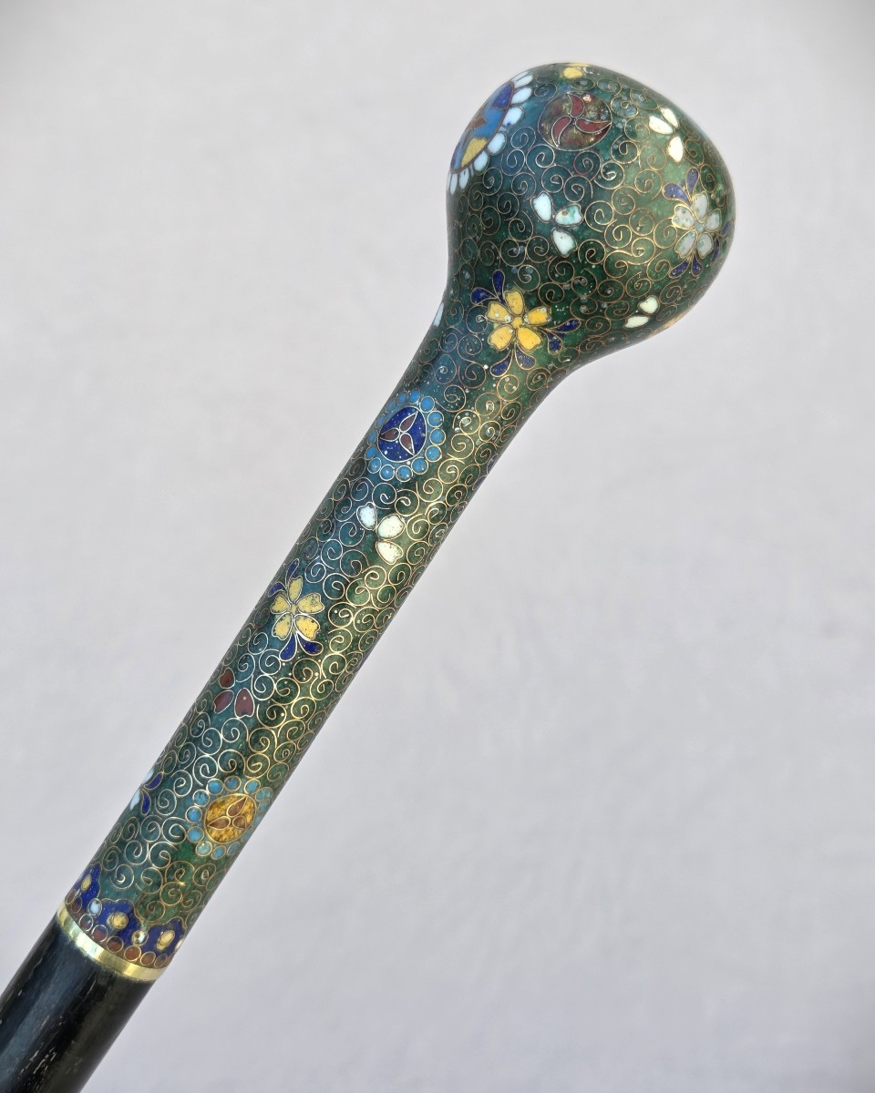 Antique Walking Stick With Cloisonné Enamel Handle