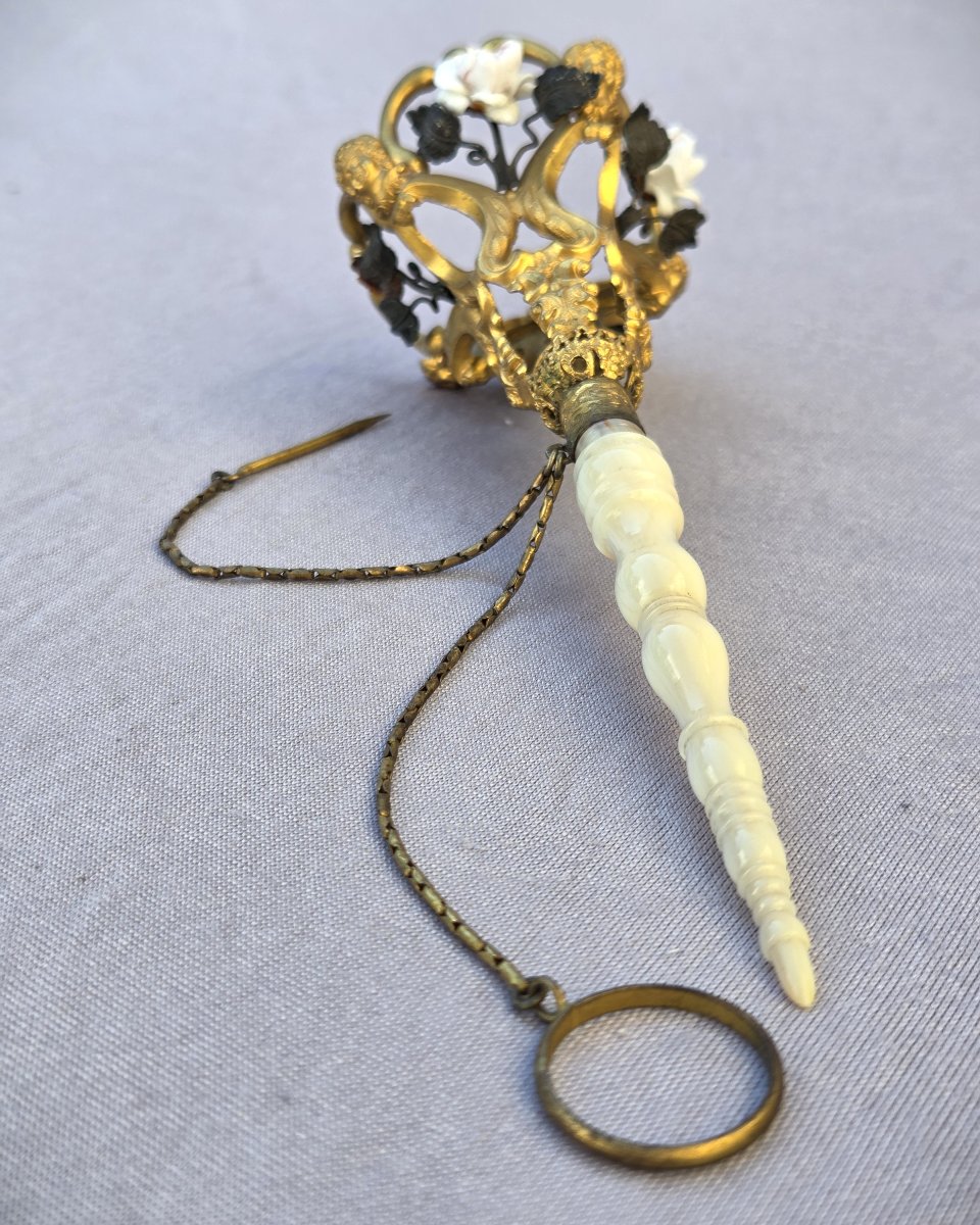 Porte bouquet de bal, époque Napoléon III, manche en nacre-photo-3