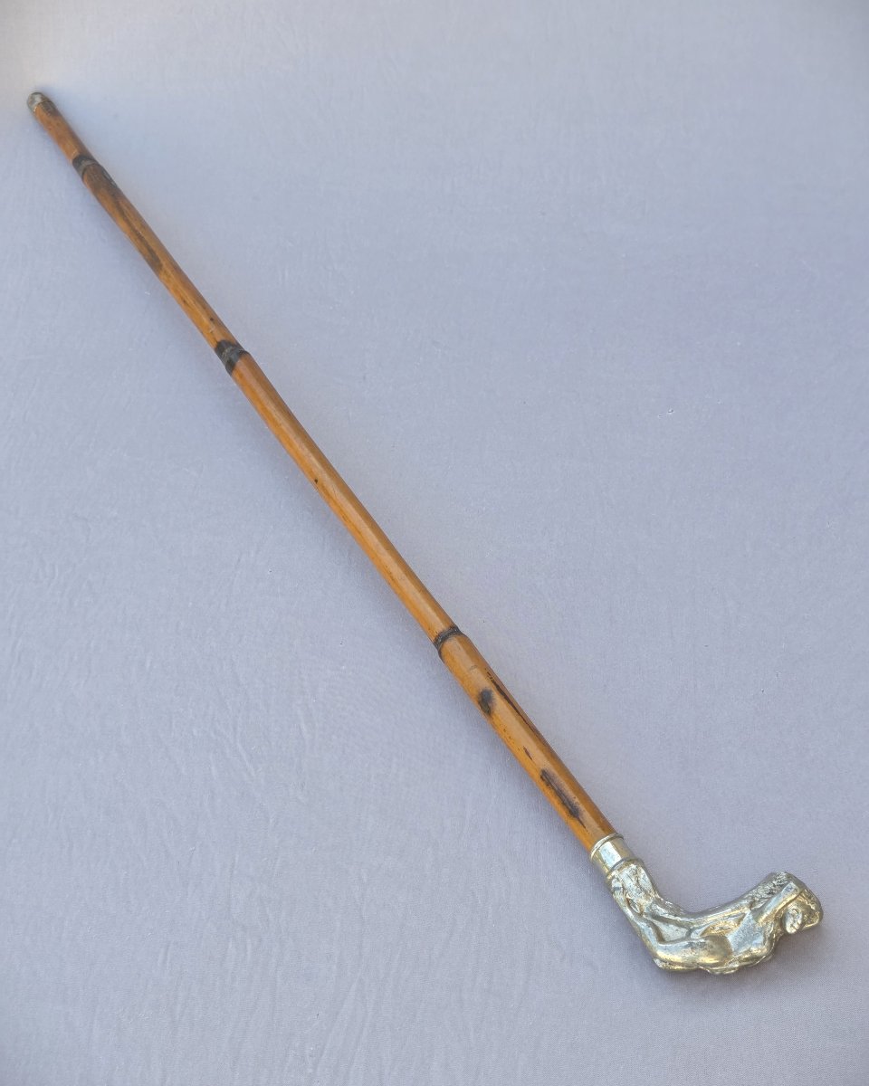 Cane With A Metal Handle Depicting A Reclining Woman-photo-3
