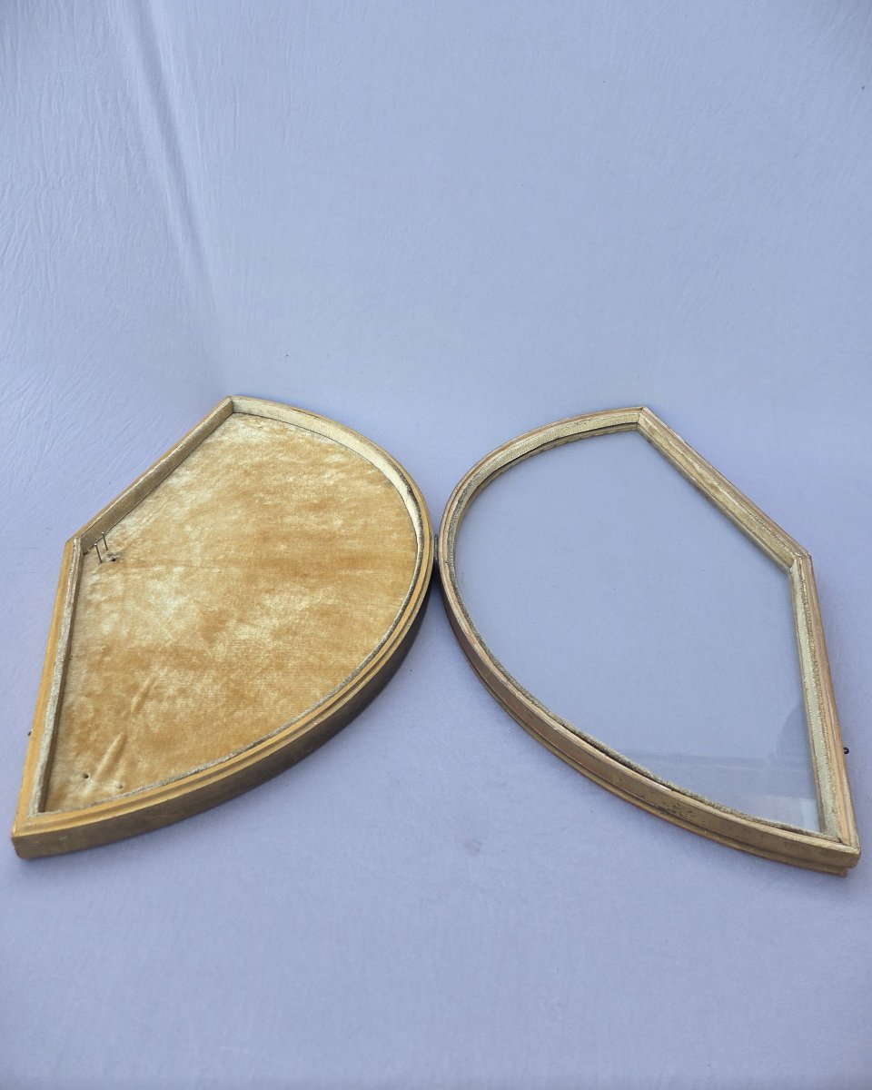 Antique Frame For A Collector's Fan, Wood, Stucco And Velvet-photo-2